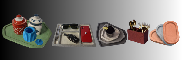 Modern concrete home décor planters, trays, and accessories.