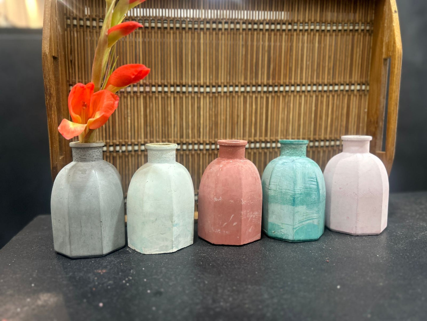 Concrete Hexagonal Bottle Vase(Set of 2)
