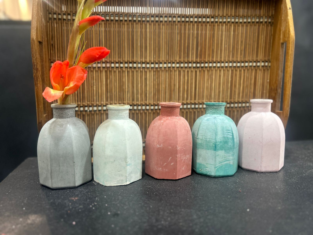 Concrete Hexagonal Bottle Vase - Set of 2