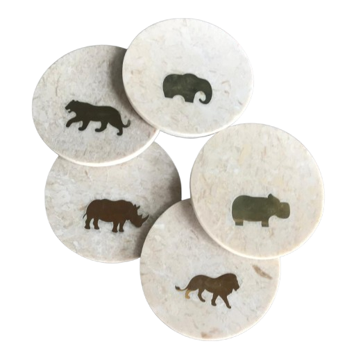 Marble Brass Coasters – Set of 6 | Decorative Animal Motif Coasters