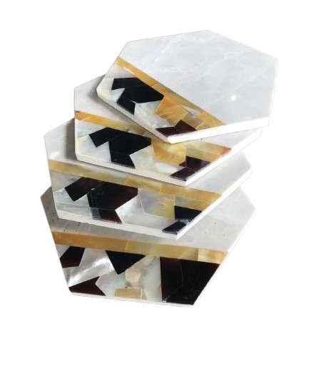 Marble Inlay Coasters – Set of 6 | Premium Decorative Table Coasters