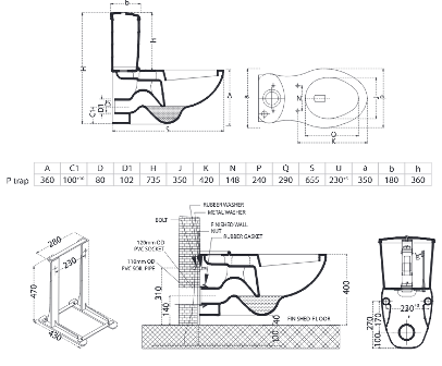 CERA - CALIBRE - S1031101 - Two Piece Wall Hung Extended EWCs