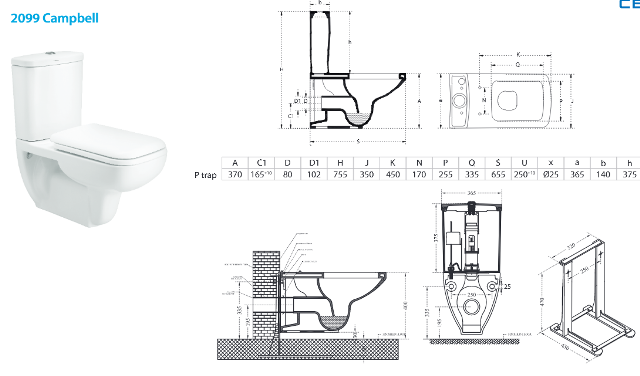 CERA - CAMPBELL - S1031103 - Two Piece Wall Hung Extended EWC