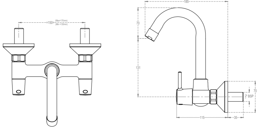 CERA - RIPPLE - F1017501 - Sink Cock Wall Mounted
