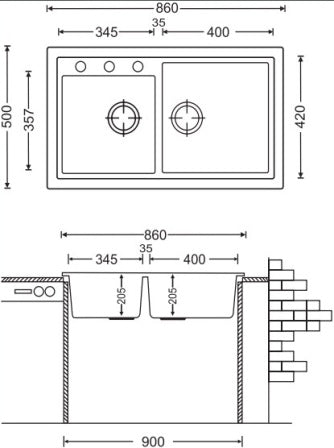 Carysil - Kitchen Sink - Vivaldi - N-200 -Two Bowl Without Drain Board