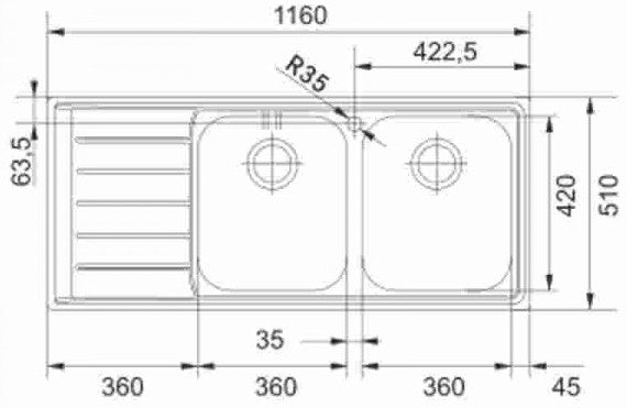 Franke - Neptune - NET - 621 - RHD - 101.0253.262 - Microdecor Finish Sink