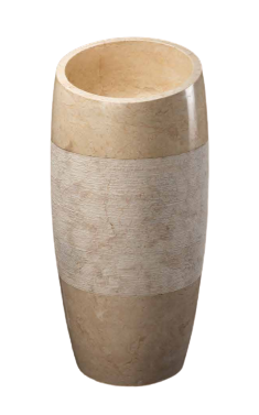 A beige and brownstone basin pedestal with a smooth finish.