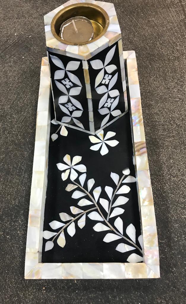 Mother of Pearl Tray with Candle Holder