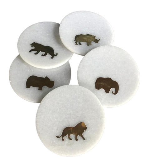 Marble Brass Coasters Set of 6 – Decorative Stone Drink Coasters