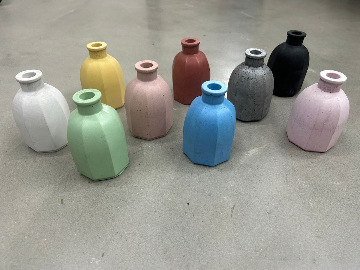 Concrete Hexagonal Bottle Vase - Set of 2