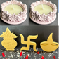 Concrete Puja Set & Floral Candle Holder Rangoli ( 5 Pc Set )