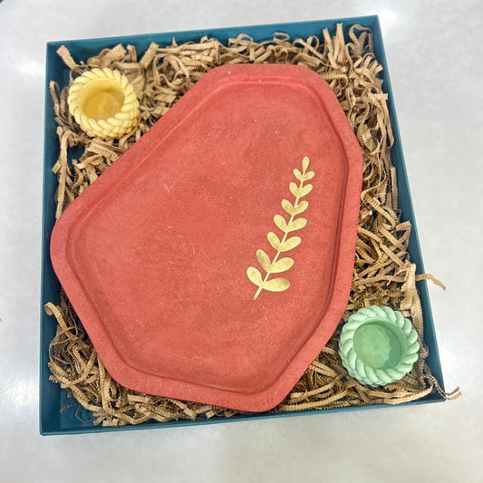 Diwali hampers concrete tray with brass inlay 