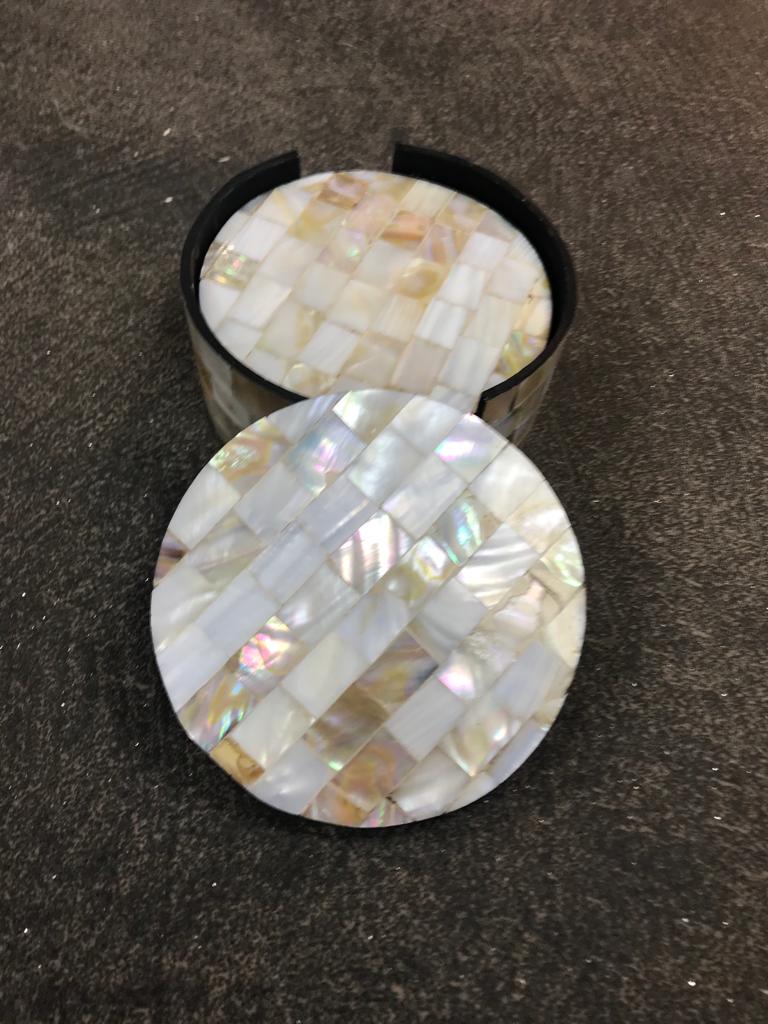 Mother of Pearl - 6 Pcs Coasters Yellow White