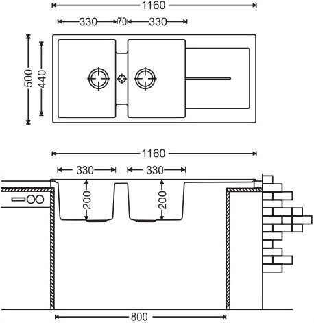 Carysil - Kitchen Sink - Enigma - D-200 -Two Bowl With Drainer - 46" X 20"