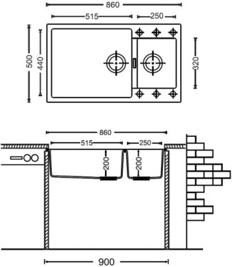 कैरीसिल - किचन सिंक - एनिग्मा - एन-200 - दो बाउल बिना ड्रेन बोर्ड के 